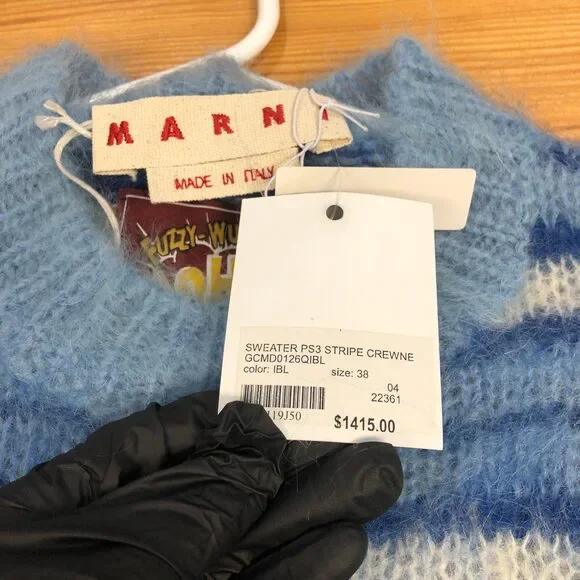 Marni Blue & White Striped Mohair-Blend Sweater Size 38 With Original tag - Picture 9 of 15